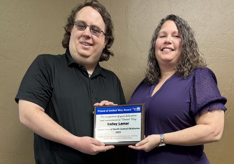 (left to right) Caley Lamar accepting the Friend of United Way Award & Tara Goldman, Executive Director of United Way.  